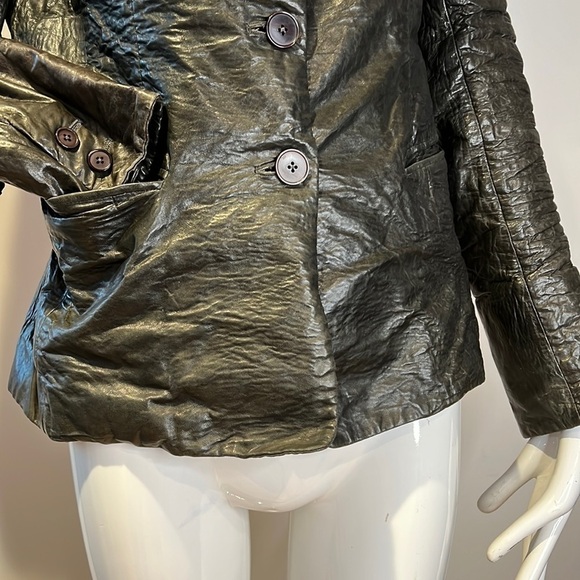Donna Karan Black Label Sz 10 Distressed Modern Leather Blazer Jacket - Picture 5 of 14